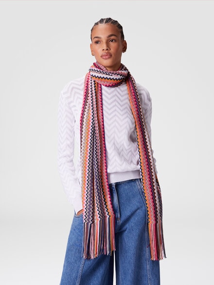 100% viscose scarf with chevron pattern and fringes, Multicoloured  - LS25SS1WBV00HLSM67R