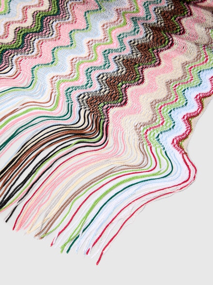 100% viscose scarf with wave pattern and fringes, Multicoloured  - LS25SS1XBV00HLSM67R