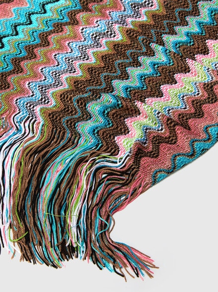 100% viscose scarf with wave pattern and fringes, Multicoloured  - LS25SS1XBV00HLSM67S