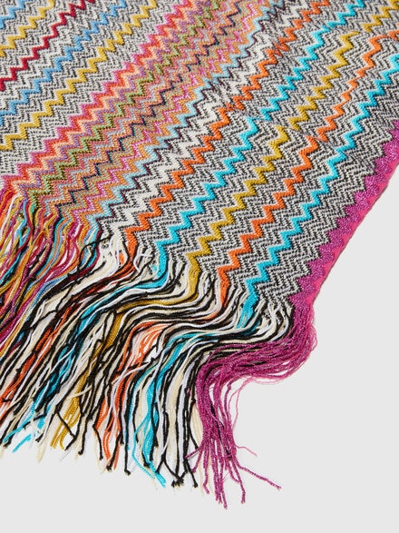 Zig zag viscose blend scarf with long fringes, Multicoloured  - LS25SS1YBV00HLSM67S