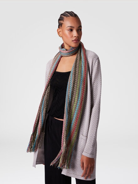 Zig zag viscose blend scarf with long fringes, Multicoloured  - LS25SS1YBV00HLSM67T