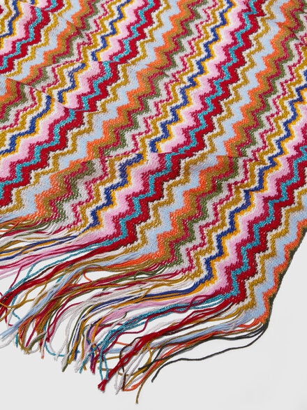 Zig zag viscose blend scarf with long fringes, Multicoloured  - LS25SS1ZBV00HLSM67U