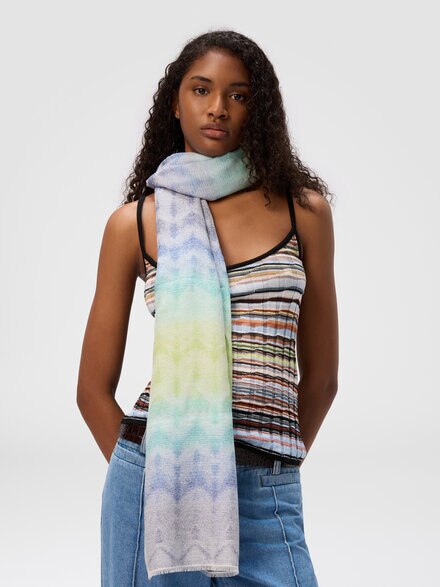 Scarf with dégradé zig zag embroidery, Multicoloured  - LS25SS24BV00HLSM67R