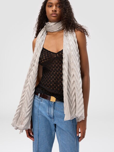 Chevron motif stole with irregular borders, Multicoloured  - LS25SS2BBV00HLSM67T