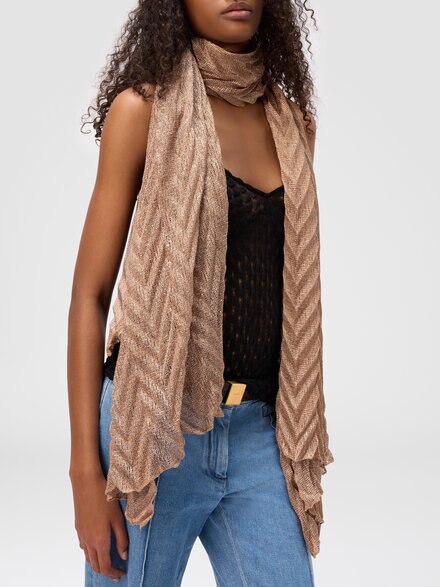Chevron motif stole with irregular borders, Multicoloured  - LS25SS2BBV00HLSM67U
