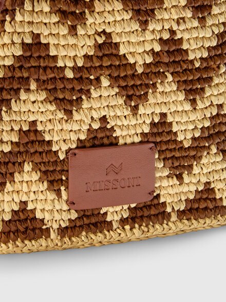 Raffia Bucket Bag with Leather Shoulder Strap and Zigzag Pattern, Brown - LS25SX08BV00HQS80DV