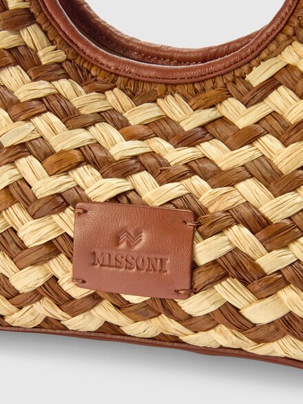 Woven Leather Shoulder Bag with Tone-on-Tone Geometric Pattern, Brown Multicoloured  - LS25SX0ABV00HQS01IB