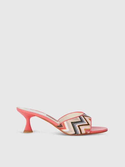 Chevron sandals with heel and leather trims, Pink   - LS25SY07BV00HOS30FE