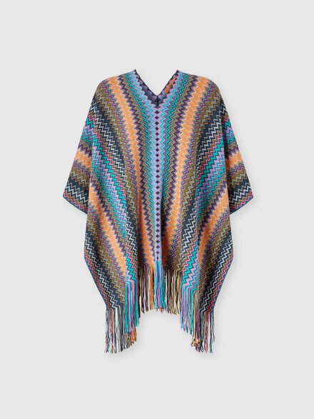 Poncho in misto lana zig zag con frange, Multicolore  - LS25WC00BV00IHSM67U