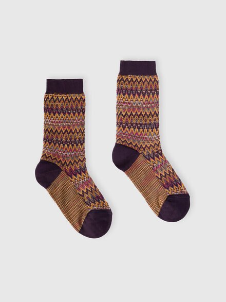 Calzini medi in misto cotone zig zag con profili a contrasto, Multicolore  - LS25WS09BV00IHSM67U