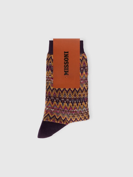 Mid-length cotton-blend zigzag socks with contrasting trims, Multicoloured  - LS25WS09BV00IHSM67U