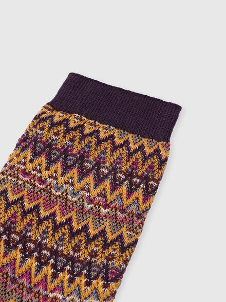Mid-length cotton-blend zigzag socks with contrasting trims, Multicoloured  - LS25WS09BV00IHSM67U