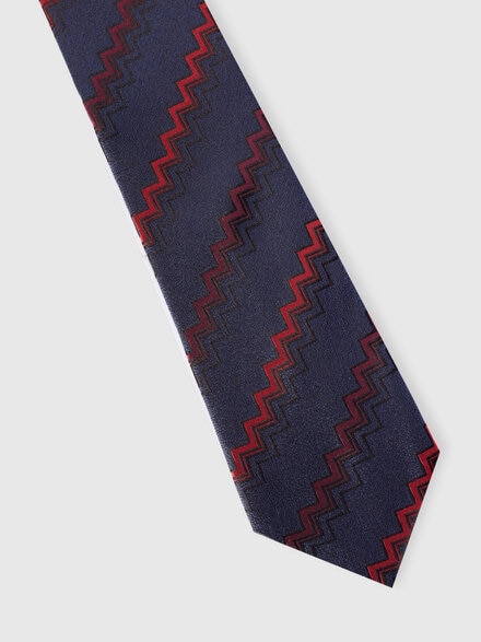 Mélange silk tie with zigzag pattern, Multicoloured  - LS25WS0GBV00IISM67U