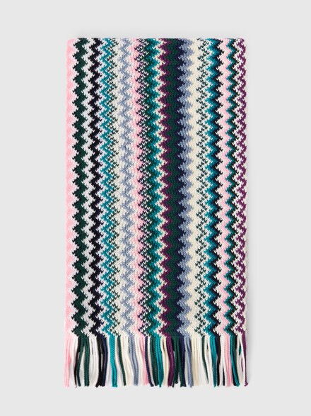 Sciarpa in lana zig zag con frange, Multicolore  - LS25WS0PBV00IHSM67U