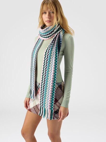 Zigzag wool scarf with fringes, Multicoloured  - LS25WS0PBV00IHSM67U
