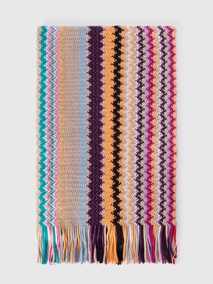 Sciarpa in pura lana con frange, Multicolore  - LS25WS0QBV00IHSM67U