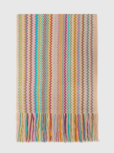 Scarf with zigzag pattern and fringes, Multicoloured  - LS25WS0WBV00IHSM67R