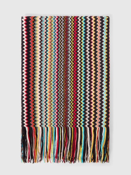 Sciarpa con lavorazione zig zag e frange, Multicolore  - LS25WS0WBV00IHSM67U