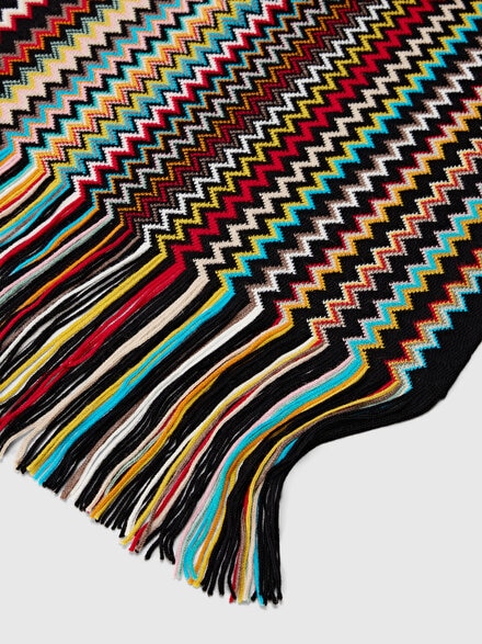 Scarf with zigzag pattern and fringes, Multicoloured  - LS25WS0WBV00IHSM67U