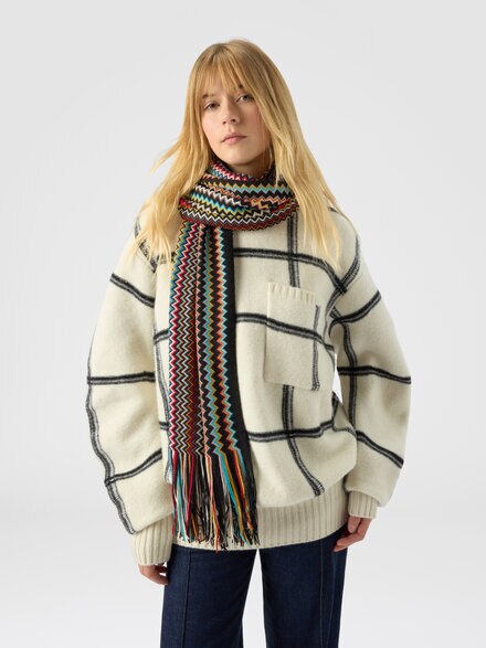 Scarf with zigzag pattern and fringes, Multicoloured  - LS25WS0WBV00IHSM67U