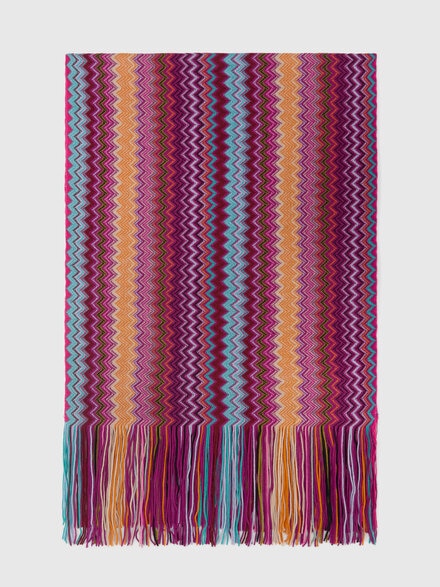 Scarf with zigzag pattern and fringes, Multicoloured  - LS25WS0XBV00IHSM67S