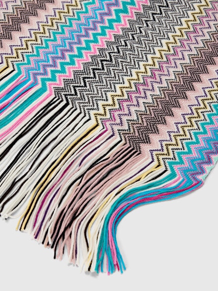 Scarf with zigzag pattern and fringes, Multicoloured  - LS25WS0XBV00IHSM67T
