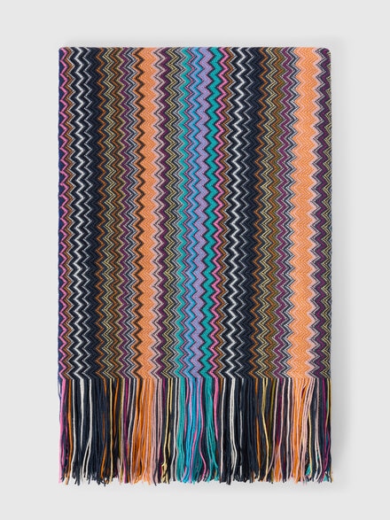 Scarf with zigzag pattern and fringes, Multicoloured  - LS25WS0XBV00IHSM67U