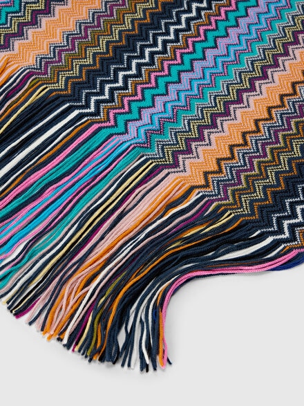 Scarf with zigzag pattern and fringes, Multicoloured  - LS25WS0XBV00IHSM67U