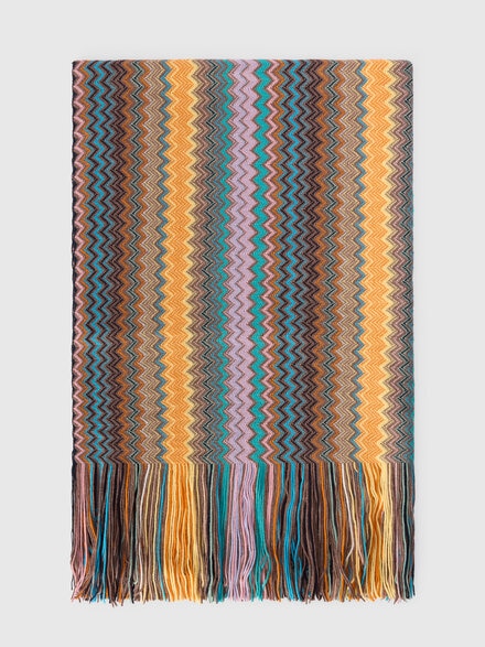 Scarf with zigzag pattern and fringes, Multicoloured  - LS25WS0XBV00IHSM67V