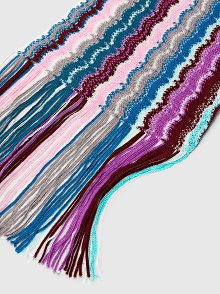Wool and viscose scarf with fringes, Multicoloured  - LS25WS10BV00IHSM67R