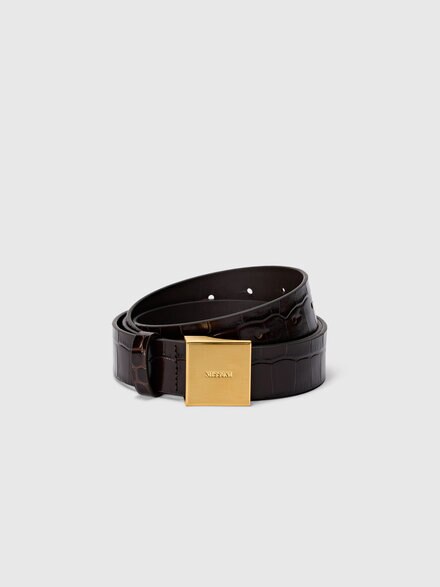 Faux croccodile leather patterned belt, Brown - LS25WX09BV00IWS80EL