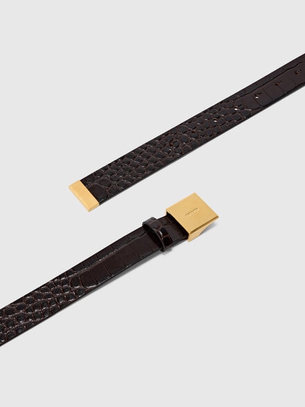 Faux croccodile leather patterned belt, Brown - LS25WX09BV00IWS80EL
