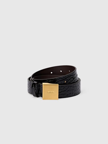 Faux croccodile leather patterned belt, Black - LS25WX09BV00IWS91O1