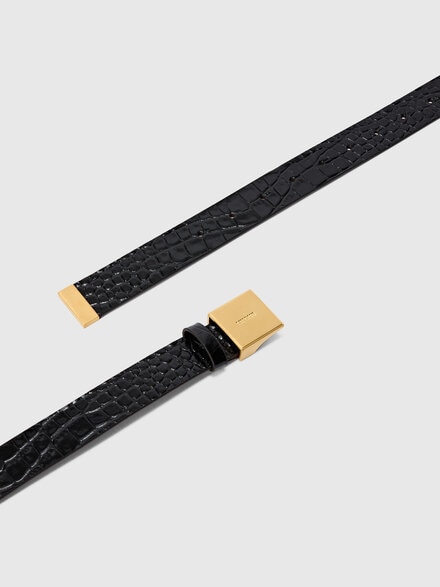 Faux croccodile leather patterned belt, Black - LS25WX09BV00IWS91O1