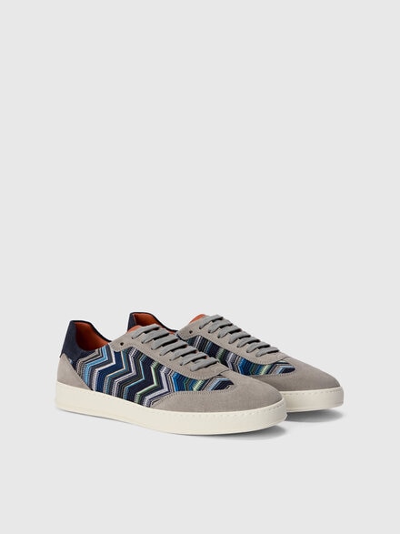Zigzag fabric sneakers with suede inserts, Blue - LS25WY01BV00IMS91RH