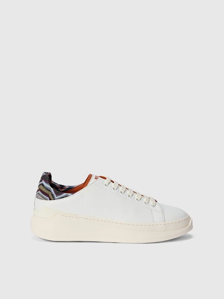 Sneakers with zigzag fabric insert and logo, White & Brown - LS25WY02BV00IMSM9WZ