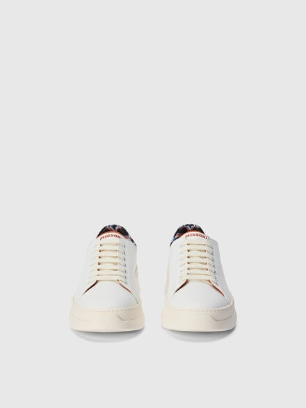 Sneakers with zigzag fabric insert and logo, White & Brown - LS25WY02BV00IMSM9WZ