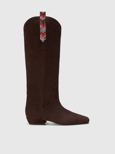 Suede boots with lace detail, Brown - LS25WY08BV00INS80EI
