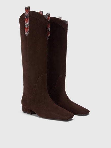 Wildlederstiefel mit Spitzendetail, Braun - LS25WY08BV00INS80EI