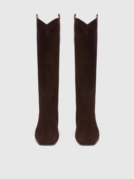 Wildlederstiefel mit Spitzendetail, Braun - LS25WY08BV00INS80EI