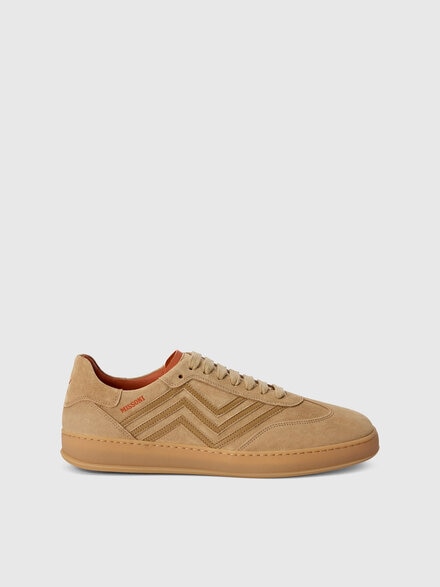 Suede sneakers with zigzag appliqués and logo, Beige - LS25WY09BV00IMS01H5