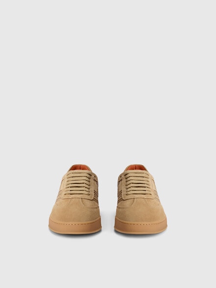 Suede sneakers with zigzag appliqués and logo, Beige - LS25WY09BV00IMS01H5