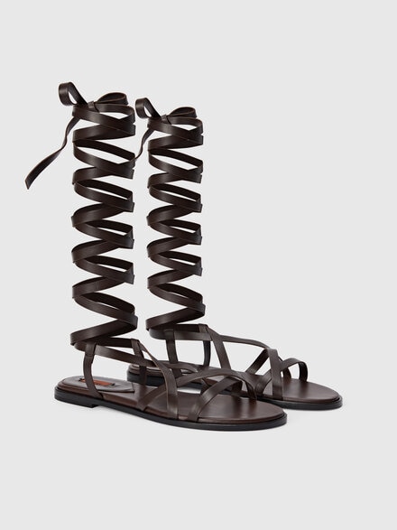Ankle wrap sandal, Brown - LS25WY0FBV00IVS80EL