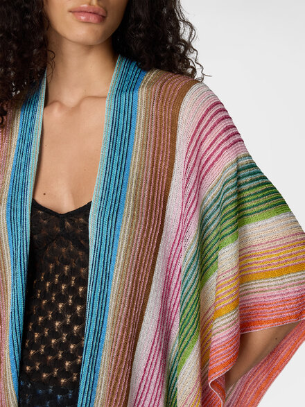 Striped viscose-blend poncho with fringes, Multicoloured  - LS26SC0ABV00J1SM67U