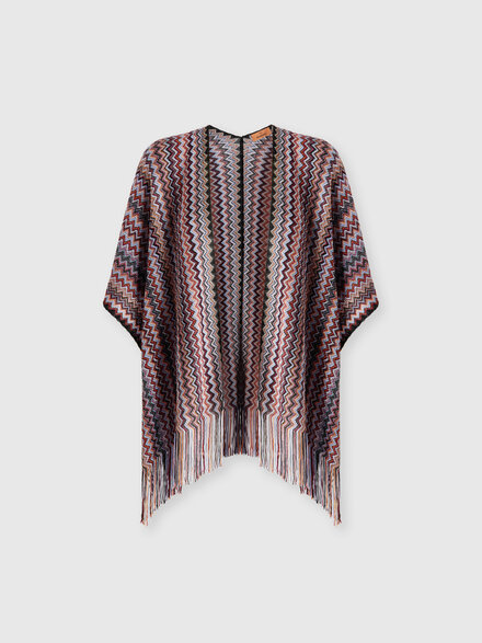 Zigzag viscose-blend poncho with fringes, Multicoloured  - LS26SC0HBV00J1SM67R