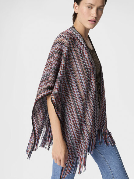Zigzag viscose-blend poncho with fringes, Multicoloured  - LS26SC0HBV00J1SM67R