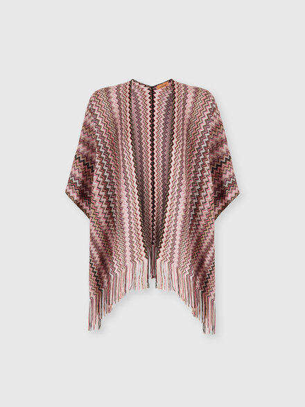 Zigzag viscose-blend poncho with fringes, Multicoloured  - LS26SC0HBV00J1SM67U
