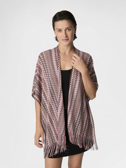 Zigzag viscose-blend poncho with fringes, Multicoloured  - LS26SC0HBV00J1SM67U