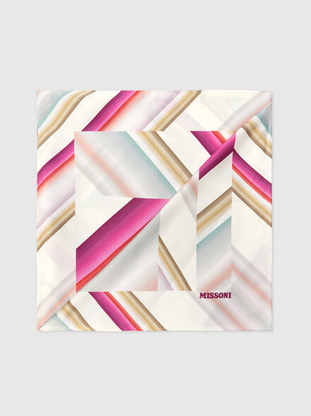 Pure silk foulard with print and logo lettering, Multicoloured  - LS26SS0KBV00J1SM67R