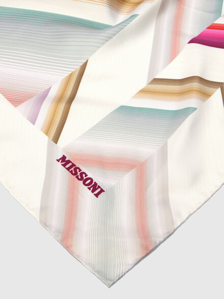 Pure silk foulard with print and logo lettering, Multicoloured  - LS26SS0KBV00J1SM67R